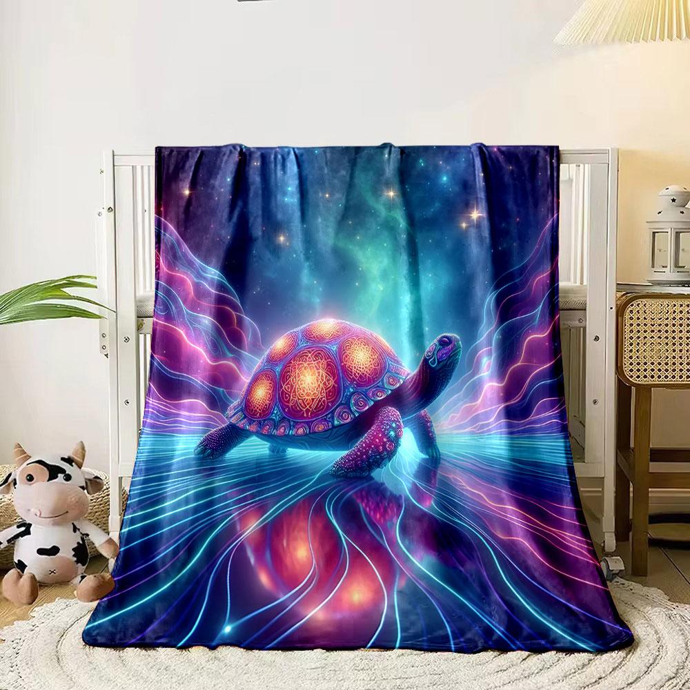 Cosmic Turtle in Neon Wonderland print blanket soft and cozy perfect for the living room bed sofa or a nap,gift