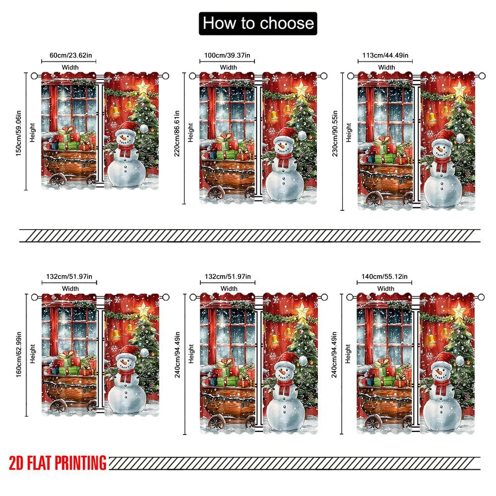 2pcs 2D flat printing Merry Christmas Popular Curtain Snowmen and Christmas trees3 100% Polyester Without Electricity Holiday