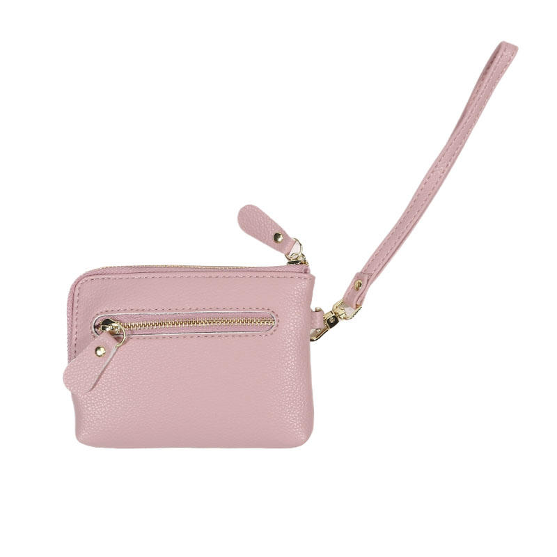 Vintage PU Leather Short Wallet With Zipper Coin Pocket Multiple Card Slots And Wrist Band Casual Portable Card Clip