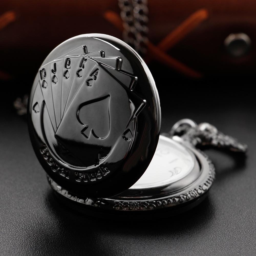Black Casino Magician Playing Card Quartz Pocket Watch Fashion Pendant Necklace Male and Female Students Festival Gift