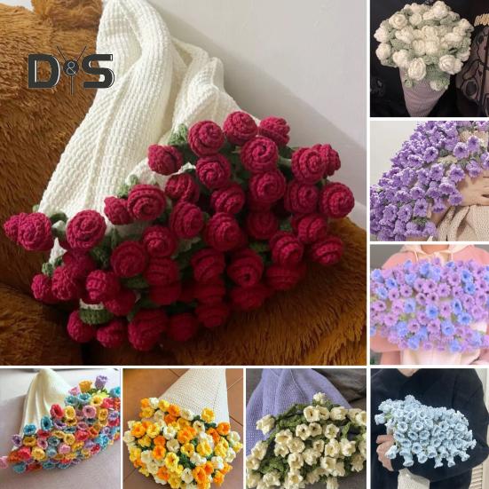 DIY Crochet Flowers Blanket Rose Bouquet Blanket Crocheting Kit Bouquet Throw Blanket Craft Kit for Mother's Day Birthday Gift Home Decor