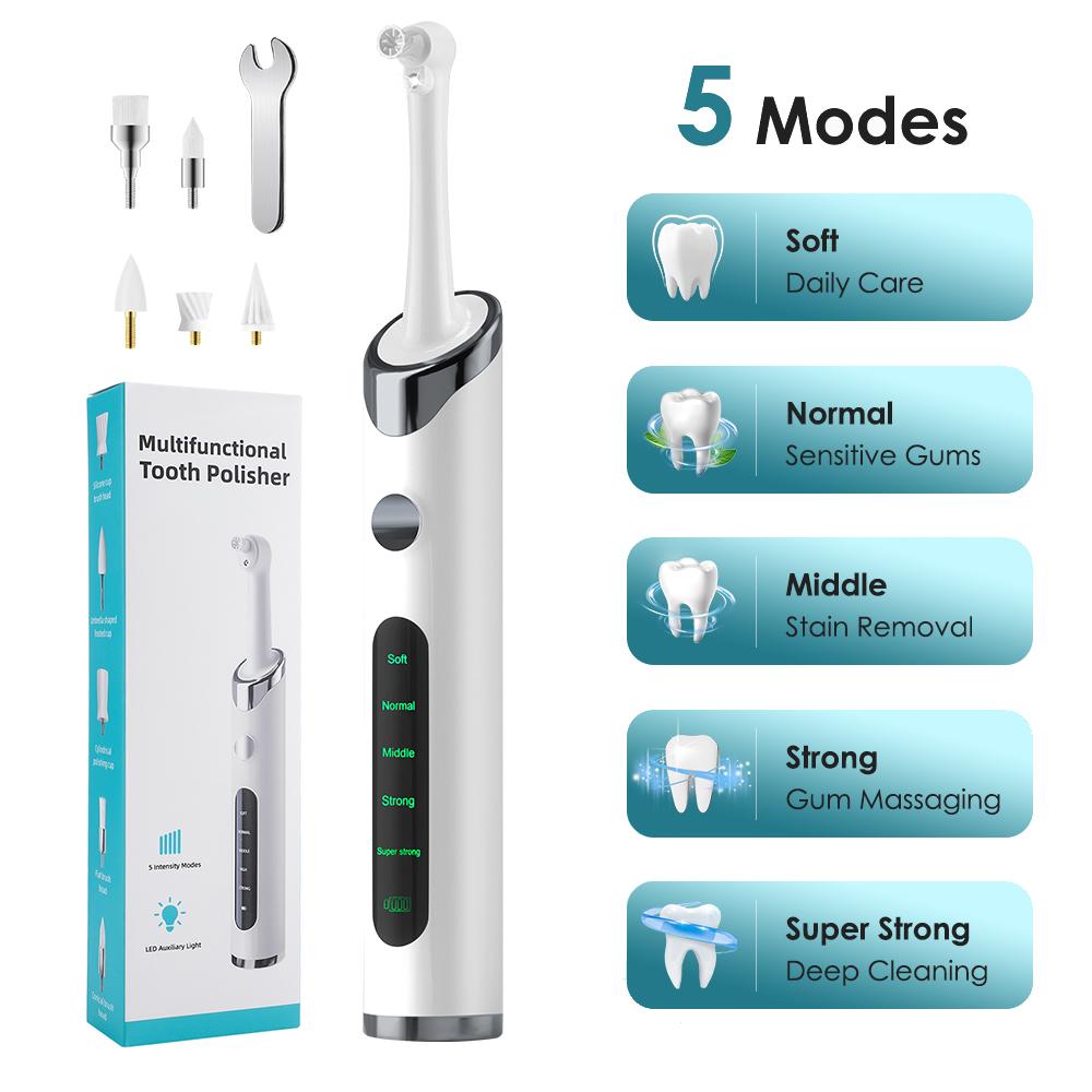 Перезаряжаемый полировщик зубов Электрический отбеливающий и полирующий полировщик зубов 5 режимов Персональный удалитель зубного камня Очиститель налета