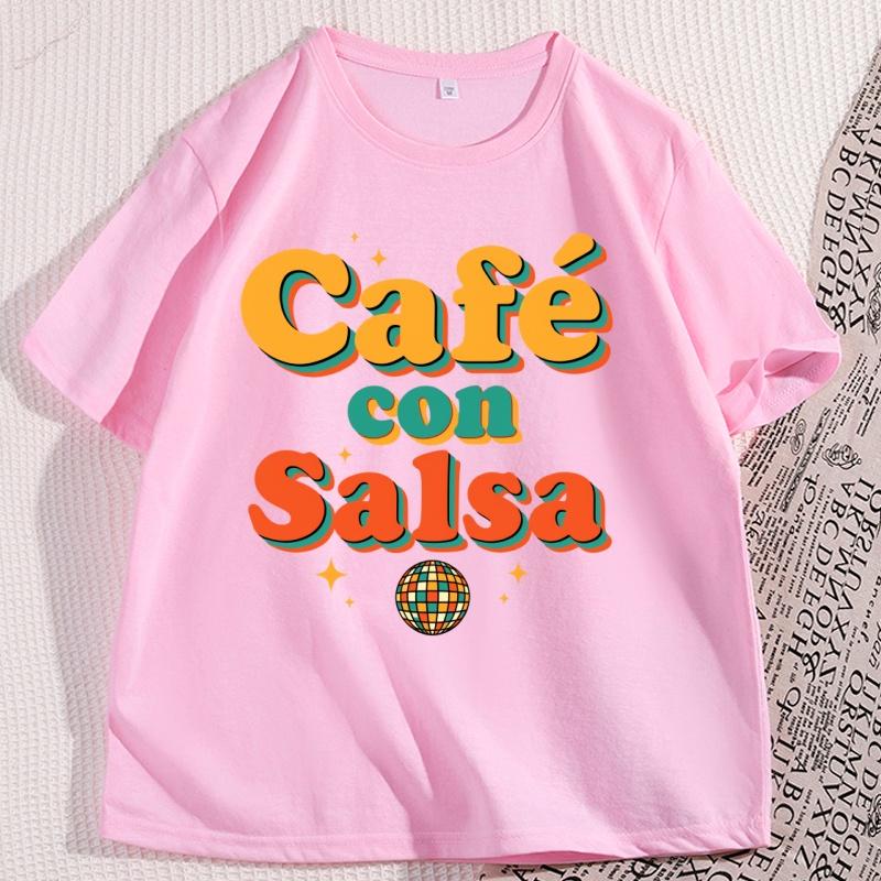 Cafe Con Salsa Unisex Tshirt Latin Music Retro T Shirt Vintage Graphic T Shirts Cotton Short Sleeve Tshirts Streetwear