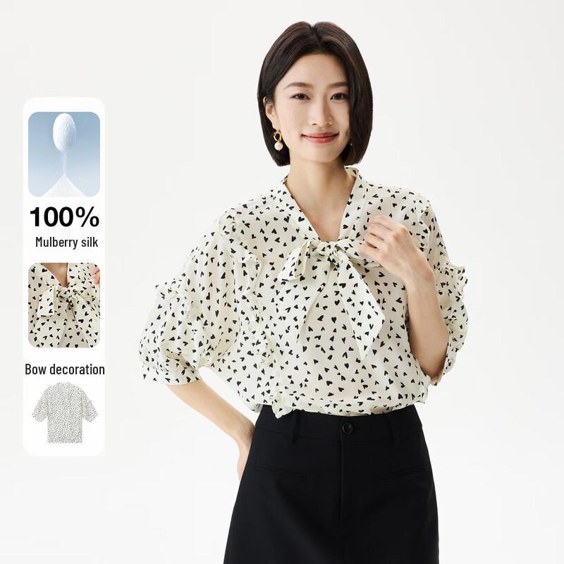 Women s French Romantic Love Heart Ruffle Mid-Sleeve Silk Shirt M
