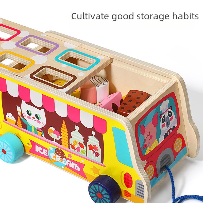 Toddler Educational Wooden Ice Cream Truck Toy: Shape & Color Matching Game