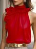 Top da Donna alla Moda con Fascino, Scollo a Petalo, Sulla Spalla, Vestibilità Aderente, Senza Maniche, Colore Unito