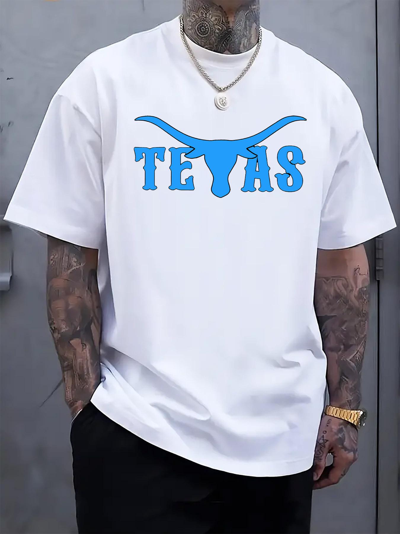 Blue Texas Logo Print Crew Neck Tshirt - Casual Regular F... XXXL