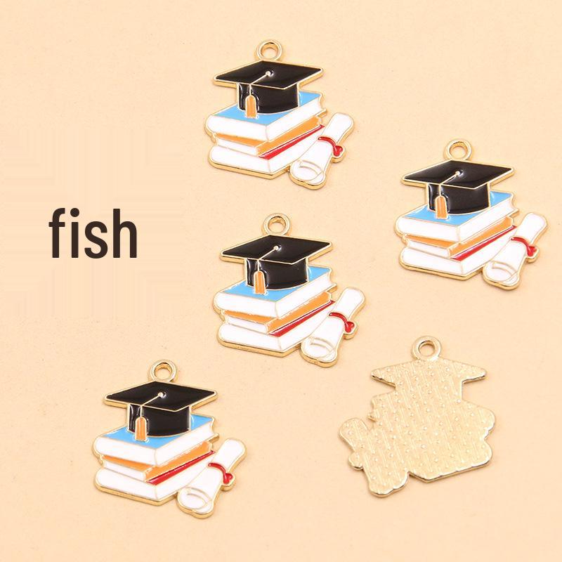 Graduation Season DIY Alloy Enamel Charms: Cap, Flowers, and Book Pendants
