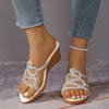 Fashion 2025 Summer Open Toe Women's Slippers Fashion Crystal New Outdoor Plus Size Best Seller Comfortable Wedge Slippers Zapatos Mujer