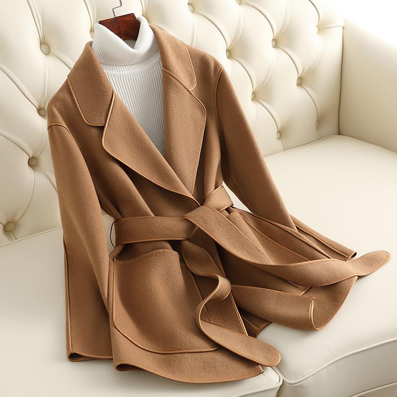 Autumn and Winter New Double-sided Cashmere Coat Women's Short Short 100% Wool Coat Women's High-end Coat