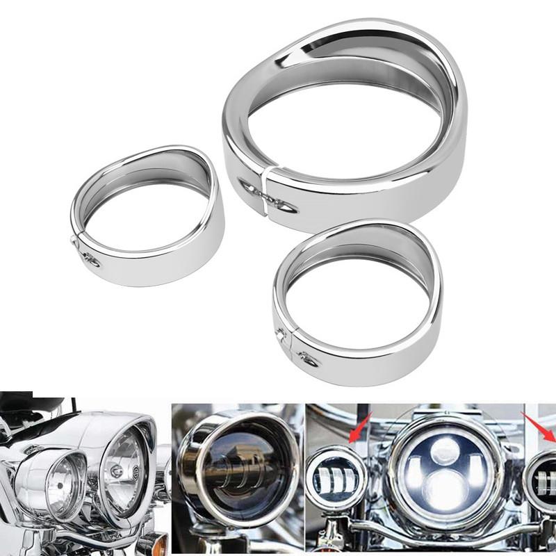 7 Inch Headlight Headlamp Trim Ring 4.5 Inch Fog Light Trim Ring for Harley Dyna Switchback FLD Street Glide Black/Chrome