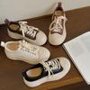 Horse Leather Version~ Versatile Round Head Casual Sports Board Shoes Lace-up Heightening Platform College Little White Shoes Women's 2025 New Models