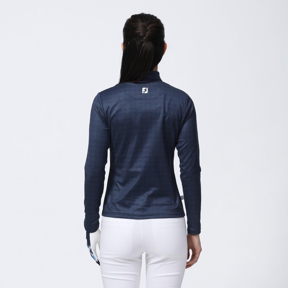 FootJoy Modern Classic Chevron Print Thermolite Long Sleeve Insulated Turtleneck Golf Shirt, Women's, Navy, Size L (FJW-F23-S04)