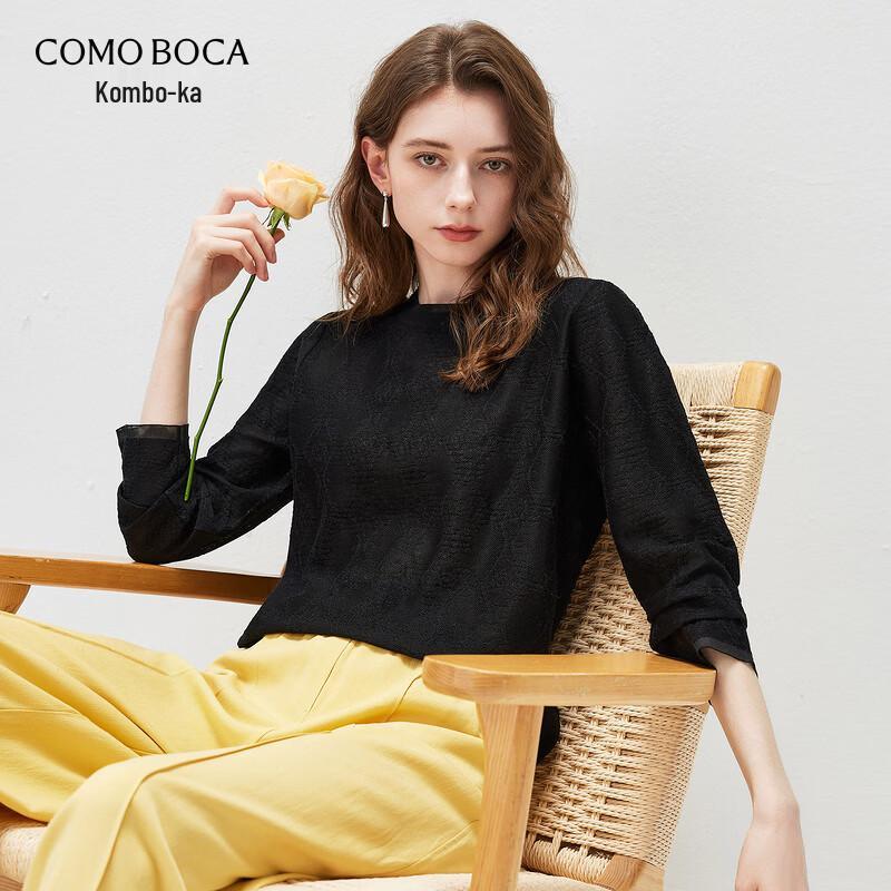 Komongboka Women s Elegant Silk Blend Jacquard Long Sleeve Knit Top XL