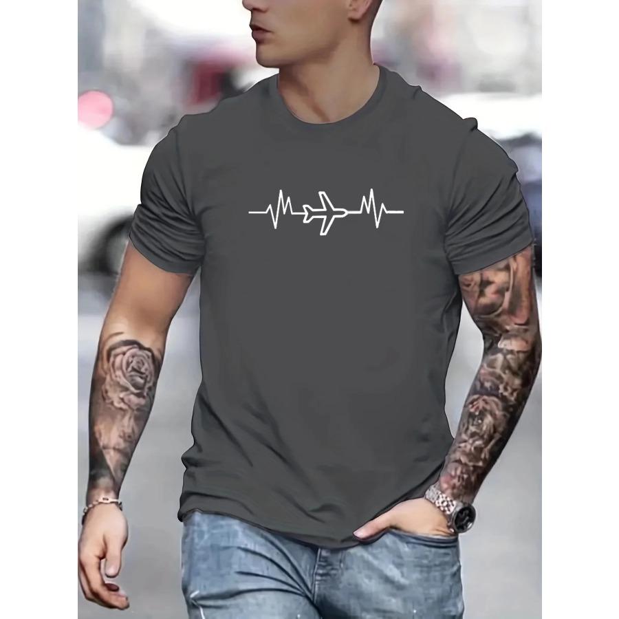 Men's 100% Cotton Summer Loose Size Creative Aircraft Graphic Print Casual Fit Round Neck Short Sleeve T-shirt Top