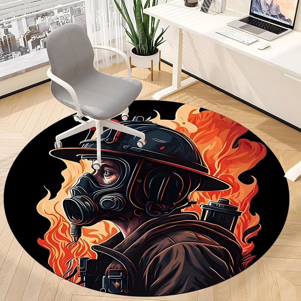 1pc Firefighter Flames Office Round Area Rug, Mat Suitable ForOffice, Under Office Chairs Bedroom Living Room Home Decor, Room Deco