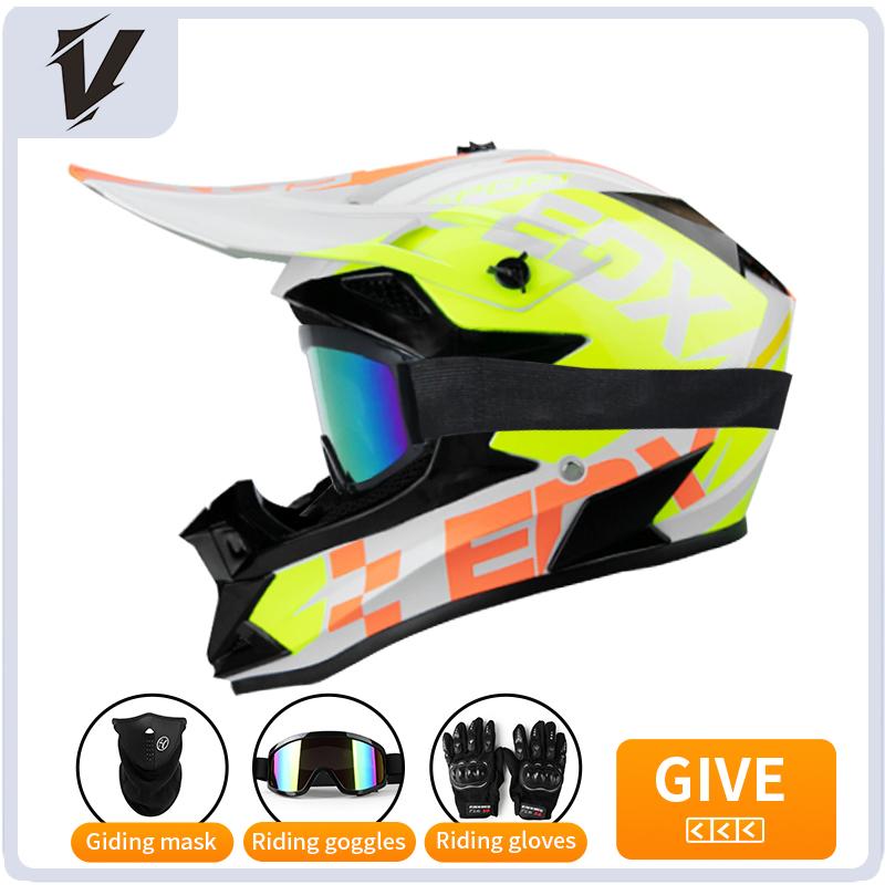 VGV Off-road motorcycle helmet for men, women, adults and children DOT certified Bluetooth-equipped three-piece set with gifts