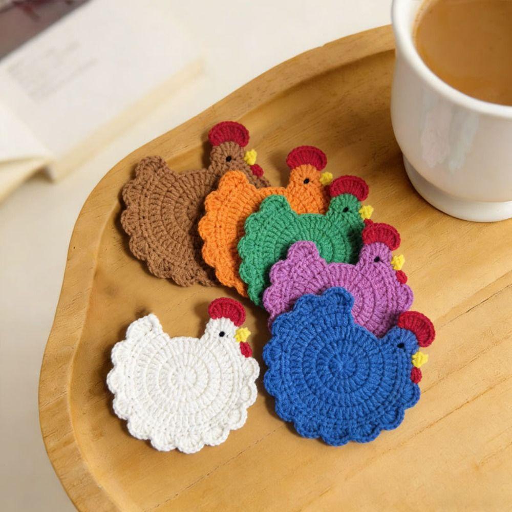 Cartoon Design Crochet Coaster Soft Fabric Insulation Placemat Woven Cup Mat  Halloween Decorative