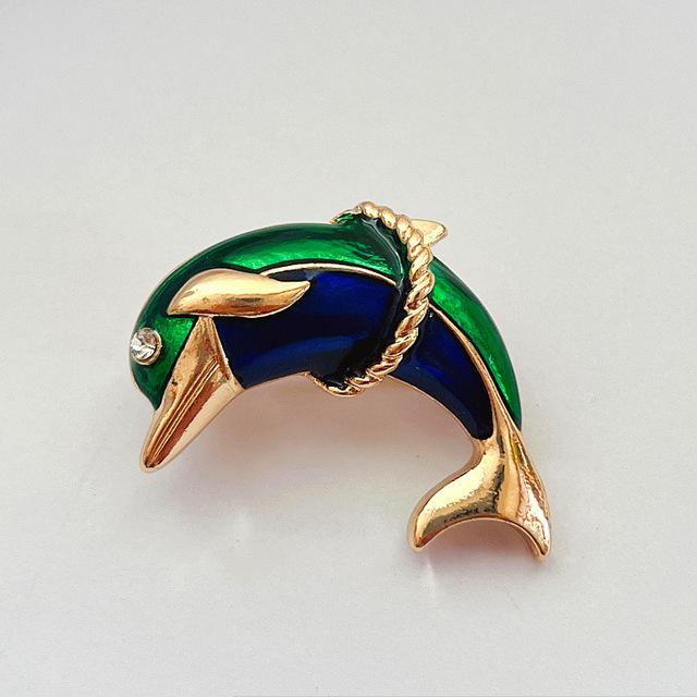 Medieval Palace Temperament Bowknot Dolphin Oil Dripping Enamel Brooches Retro Personality Anti Stray PinRetro Jewelry