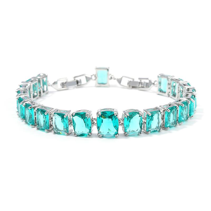 Square Zircon Bracelet Girls Niche Copper Electroplated White Gold 24K Gold Inlaid with Precious Stones Light Luxury Premium Bracelet