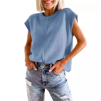 Women's Sleeveless Top Fashion Casual Crew Neck Loose Knitted Pullover Sweater Women's Vest