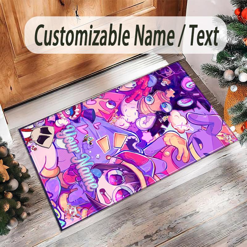 Personalized Crystal Velvet Carpet Custom Name Text,The Amazing Digital Circus Anti Slip Area Rug For Home Decoration