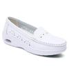 Fashion New Women Flat Genuine Leather Nurse Shoes Casual White Wedge Soft Bottom Slip On Moccasins Comfortable Hollow Out Work Shoes