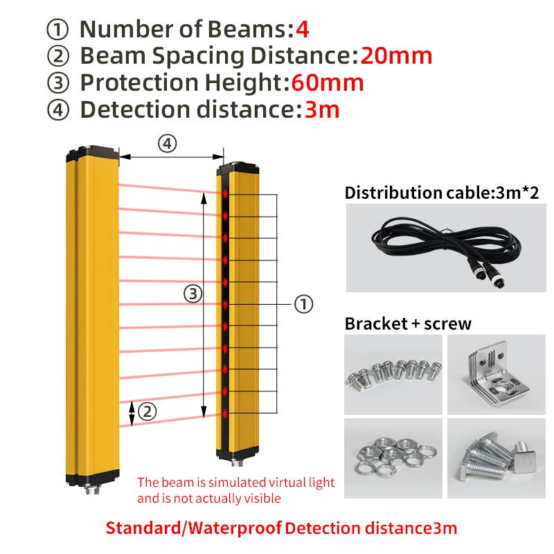 Safety Light Curtain Sensor Switch 8 10 12 14 Beam Infrared Grating Protection Device 20mm 40mm Resolution Area Protection NPN NPN NC