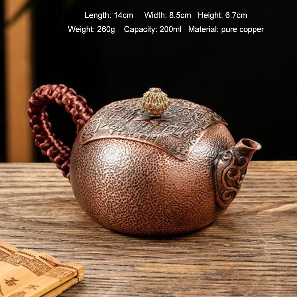 Pure copper small teapot, Hand hammered red copper tea kettle, Health boiling tea pot, Kung Fu tea set for home