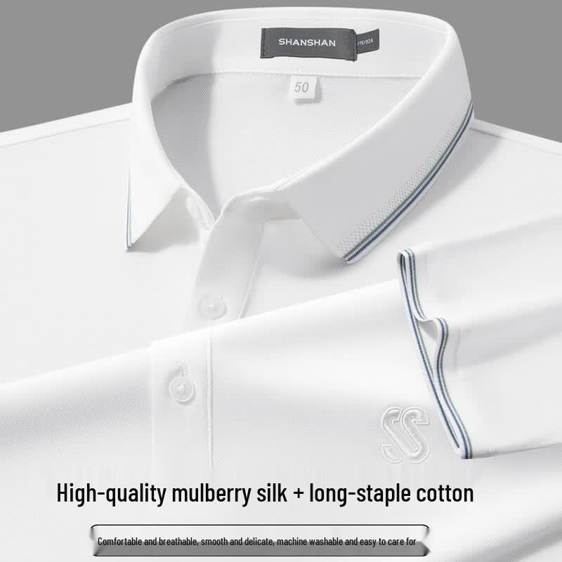 SHANSHAN Men's Mulberry Silk Blend Polo T-Shirt