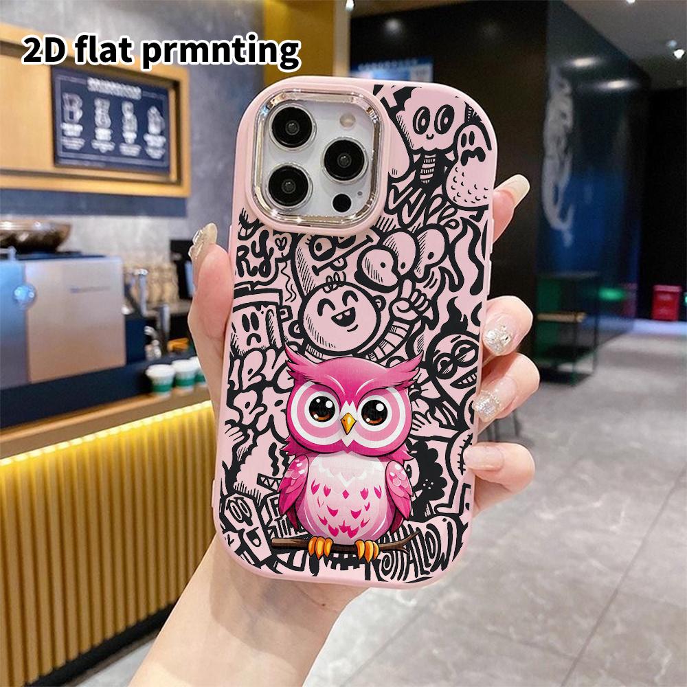 Phone Case: 2D Flat Design Suitable for iPhone 18 17 16 15 14 13 Pro Protective Case, Couple Style, Pink Owl, Christmas and Halloween Gift