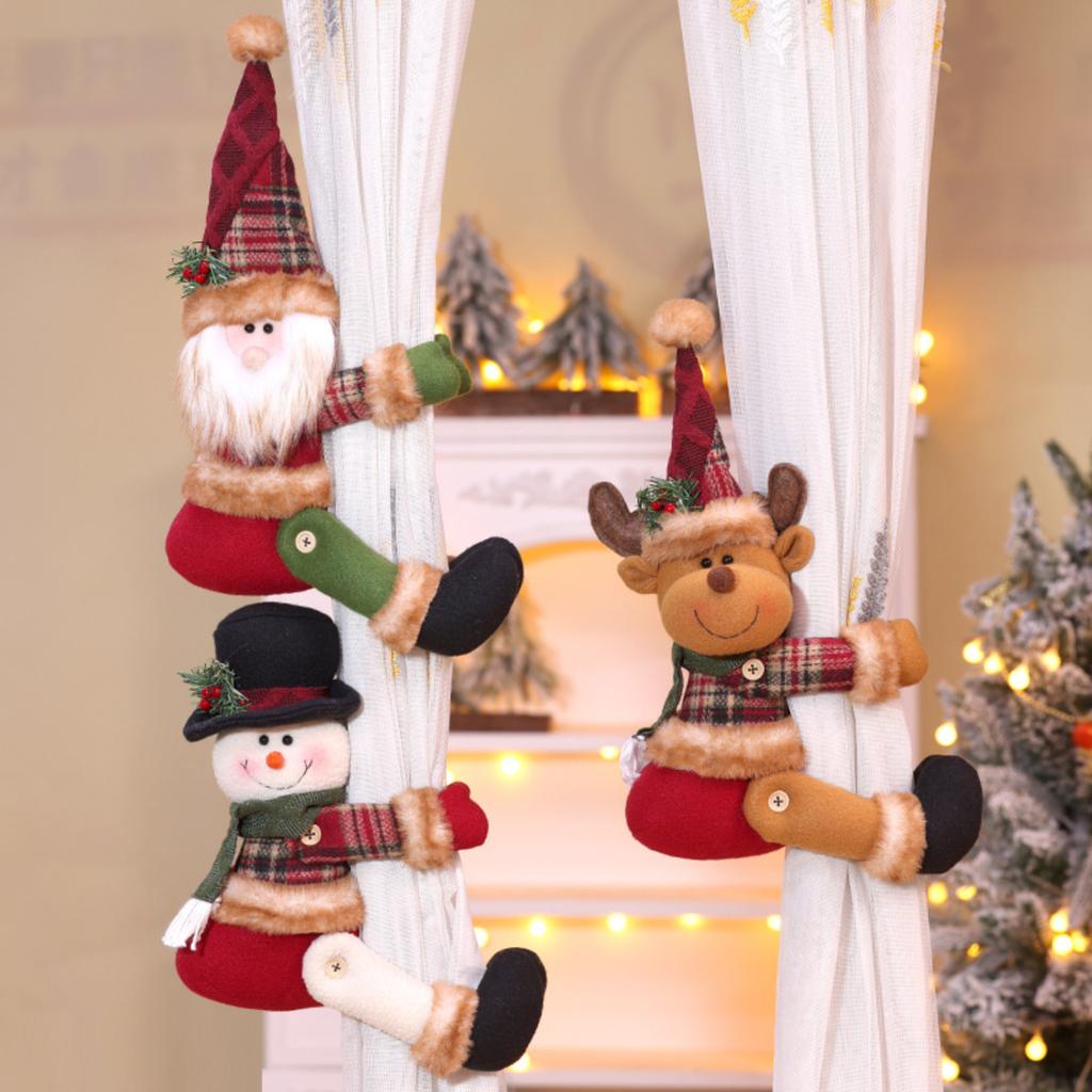 Christmas Curtain Buckle Decoration, Christmas Creative Curtain, Elderly Person, Snowman, Cartoon Doll Buckle