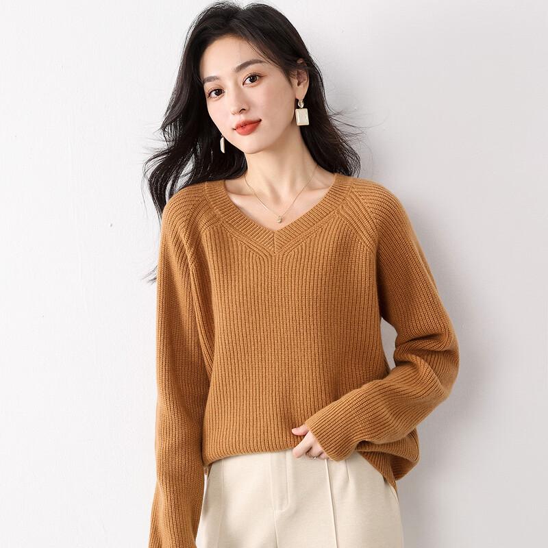 MOKANA Women's Elegant V-Neck Wool Sweater