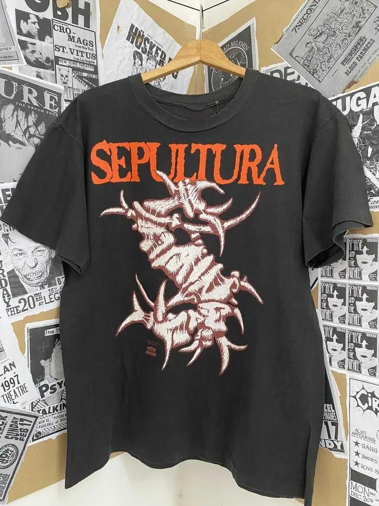 Unisex Short Sleeve Crew Neck Cotton T Shirt Sepultura Band XXL