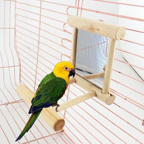 Funny Wooden Bird Toy Mirror Stand Platform Toys for Parrots Cockatiel Vogel