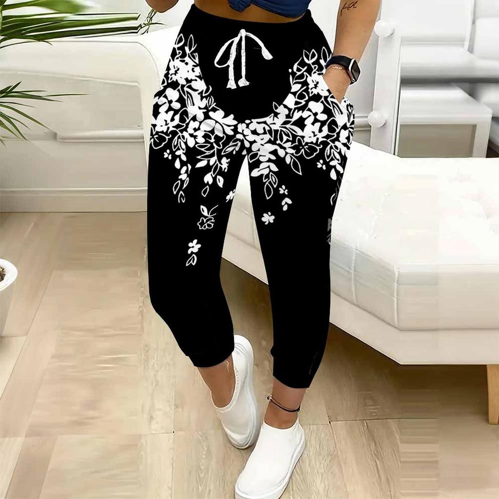 Summer Ladies Multi Style Printing Printed Sweatpants Loose Fit Drawstring Joggers Elastic Cuff Daily Casual Pants