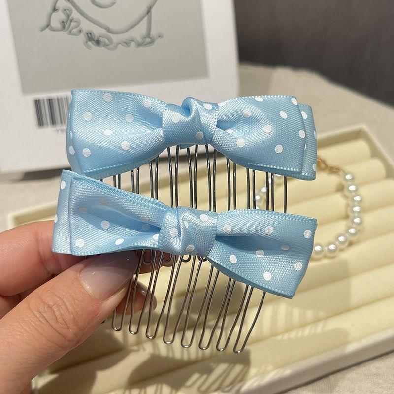 Polka Dot Satin Bow Hair Combs Non Slip Metal Teeth Adorable Hair Styling Accessories for Girls Daily Wear Prom Birthday Gifts