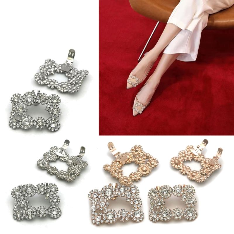 Square Clamp Shoe Clip Bride High Heel Shoe Decorations Shiny Rhinestone Decorative Clips Wedding Charm Buckle for Women