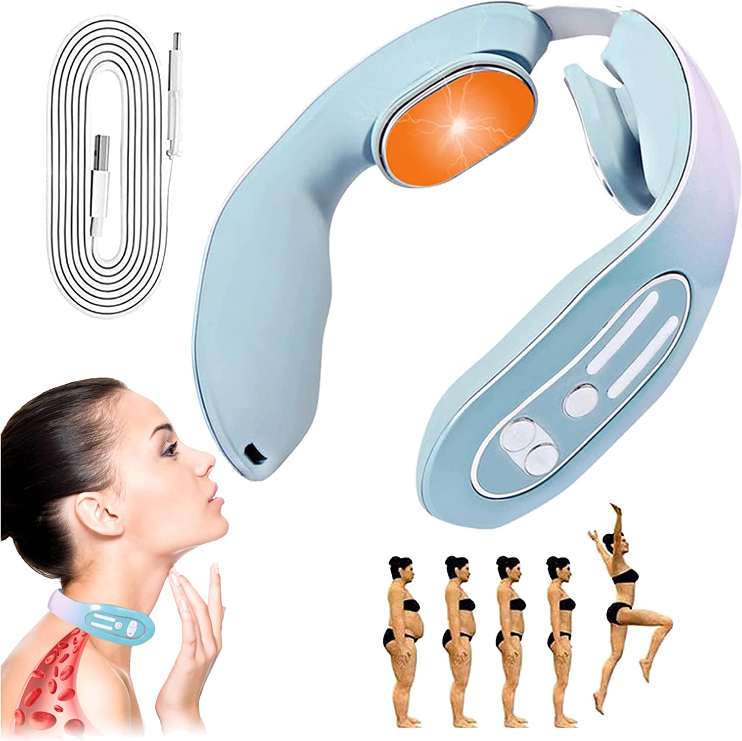 

K05 Portable Neck Massager Heating Function Heated Neck Massage Pulse Therapy Cordless Intelligent Massage Tool for Neck Pain Relief Type A