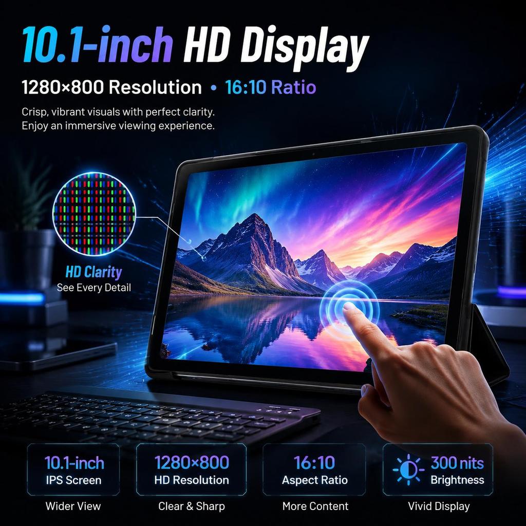 Tablet Android 16, 10,1 palce, 30 GB + 128 GB, Sada s klávesnicí, myší a stylusem, WiFi 6