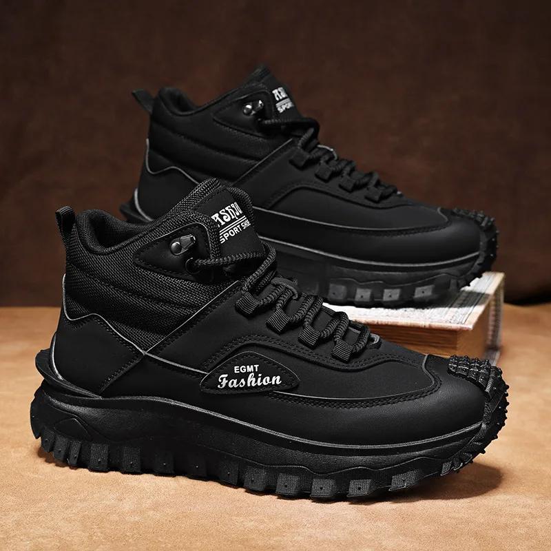 Autumn Men s Boots Trend British Retro Work Boots Waterproof High Top Hiking Shoes for Men Slip-Resistant Outdoor Hunting Boots 39 чёрный 3160₽