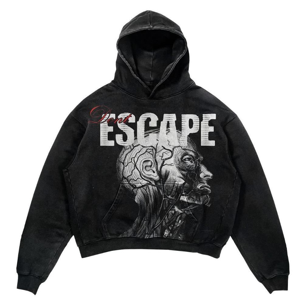 Retro Gothic Graphic Print Hip Hop Hoodie for Men Y2k Grunge Punk Casual Loose Pullover Women Streetwear Sweatshirt Hoodies