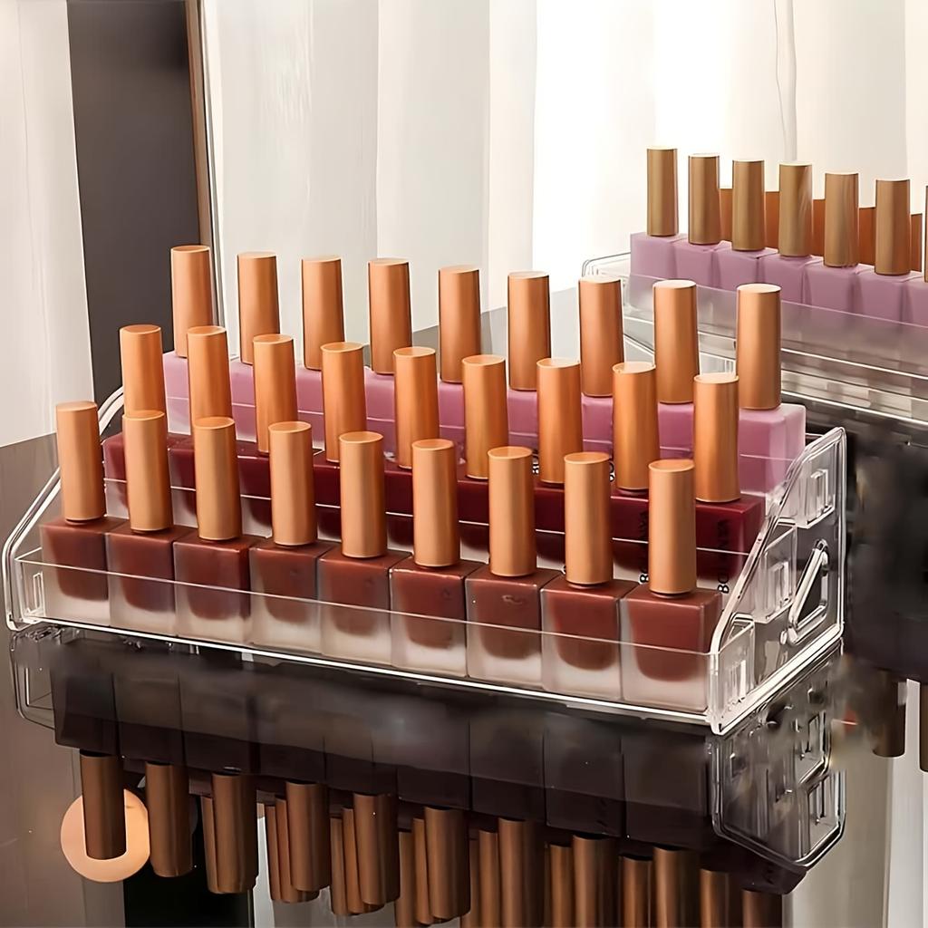 Acrylic Nail Polish Rack, Transparent Cosmetic Organizer, Lipstick Display Stand, Multi-tier Desktop Makeup Storage Box for Nail