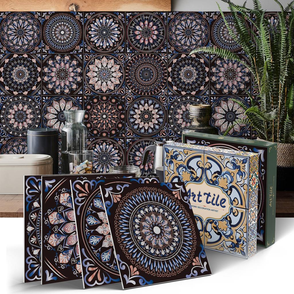 Mandala European Style Tile Self-Adhesive Wall Sticker, Bedroom Kitchen Waterproof And Oil-Proof Wallpaper Pet Wallpaper Tile Sticker