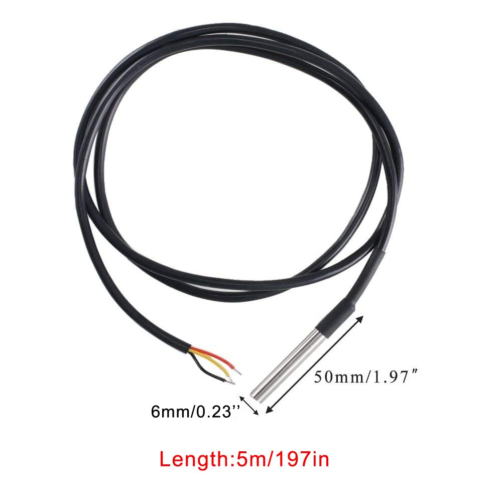 5pcs 5m DS18B20 Digital Thermistor Probe Temperature Sensor Waterproof Temperature Probe Stainless Steel Resistance Thermal Cable -55°C to +125°C