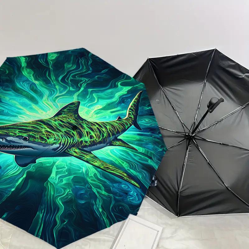 1pc shark green Automatic Open/Close Umbrella with Windproof, 8-Rib Sturdy Canopy, Durable Ribs, Fashionable Design1245A