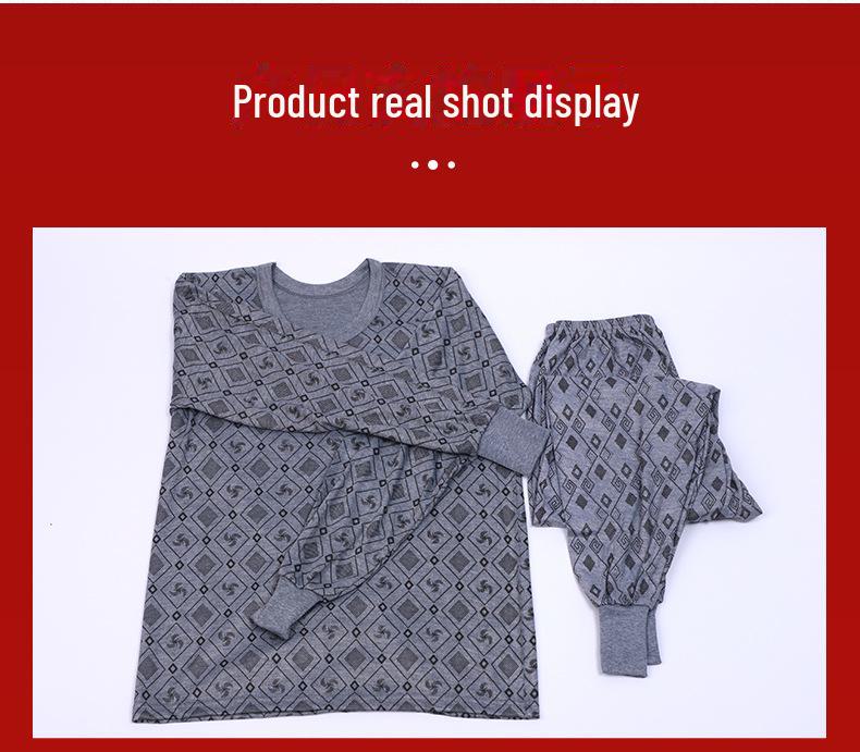 Men's Large Size Autumn Print Thermal Suit for Middle-Aged and Elderly: Loose Fit Outfit with Top and Bottom