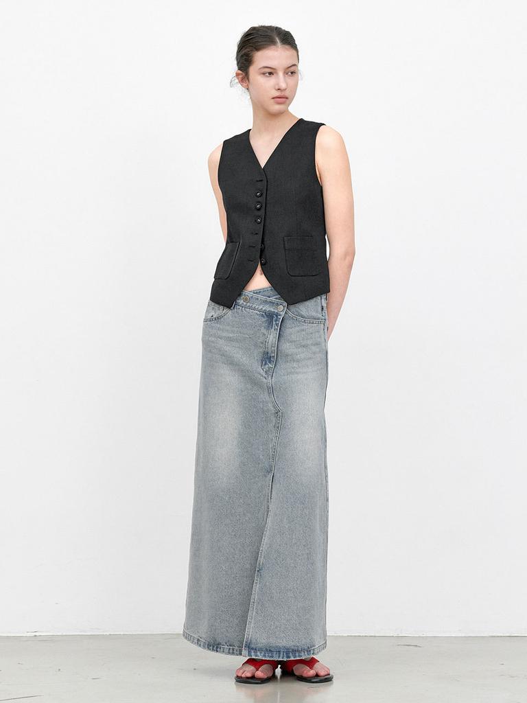 Atelier Nine Unbalanced Denim Maxi Skirt (Sk-5096)