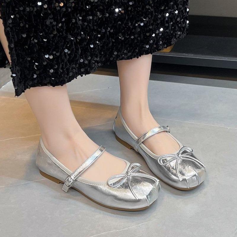 Beautiful silver flat single shoes women's new summer skirt Mary Jane shoes ballet beanie shoes