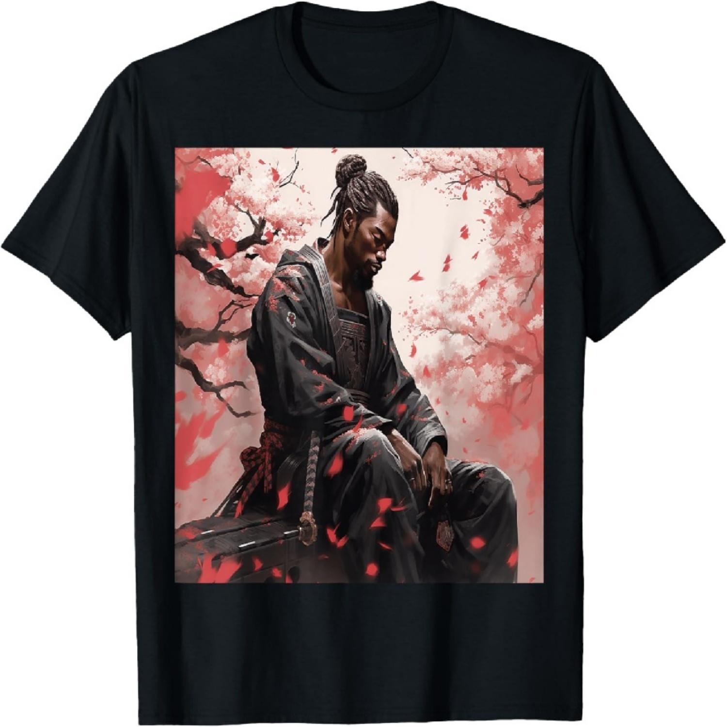 

Black Samurai African Yasuke Meditating Under Cherry Blossom T-Shirt XXXXXL чорний